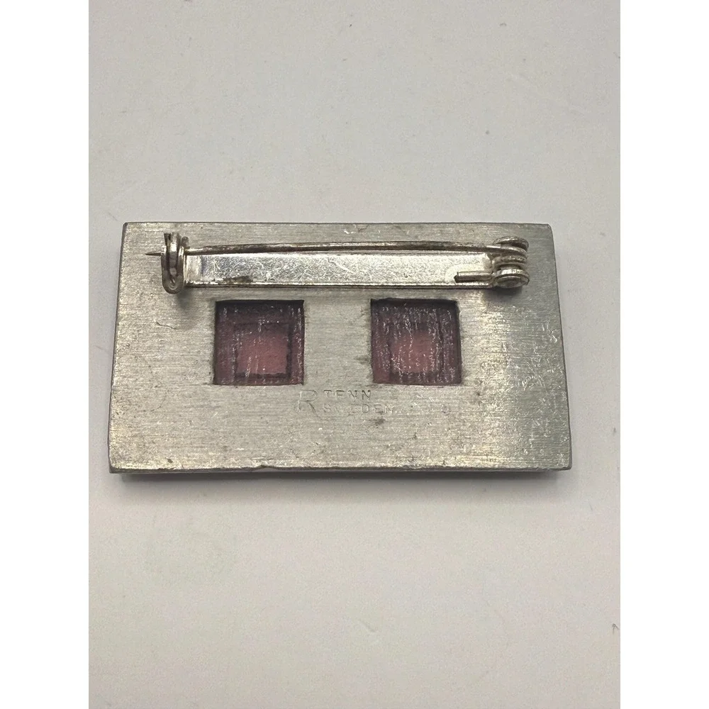 Rune‎ Tennesmed Sweden Modernist Brooch Pewter Purple Glass Vintage Pin
